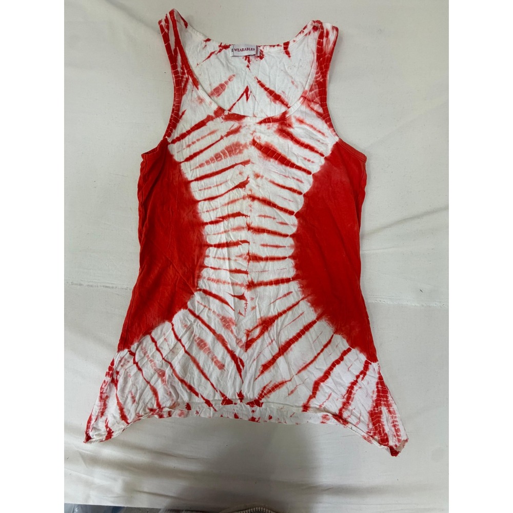Wearables Womens Red White Tie Dye Tank Top Handkerchief Hem XS Boho Summer